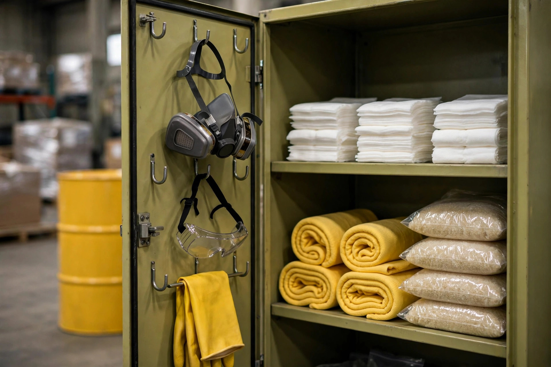 Spill response cabinet in warehouse