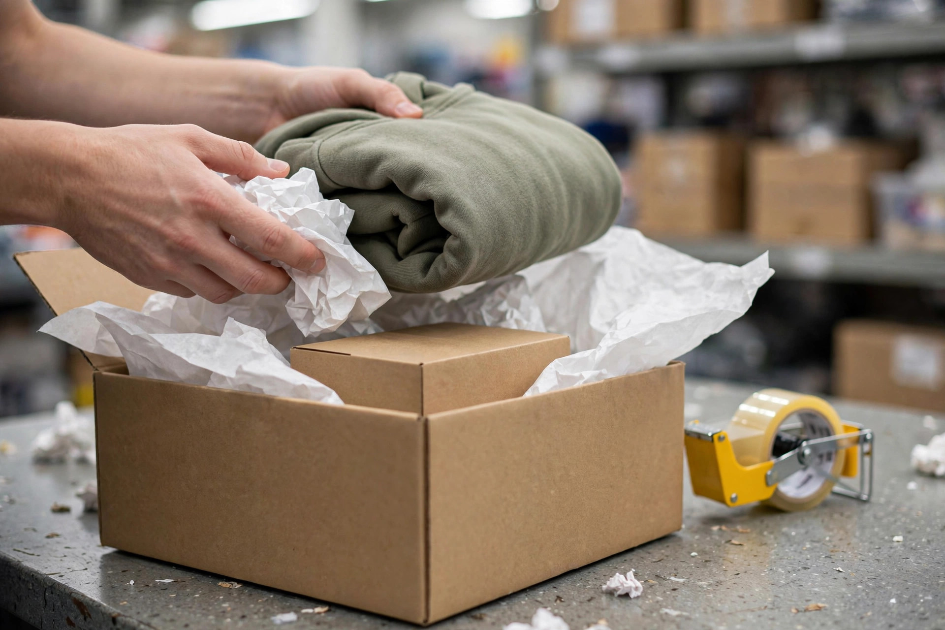 Packing an online order in the store backroom