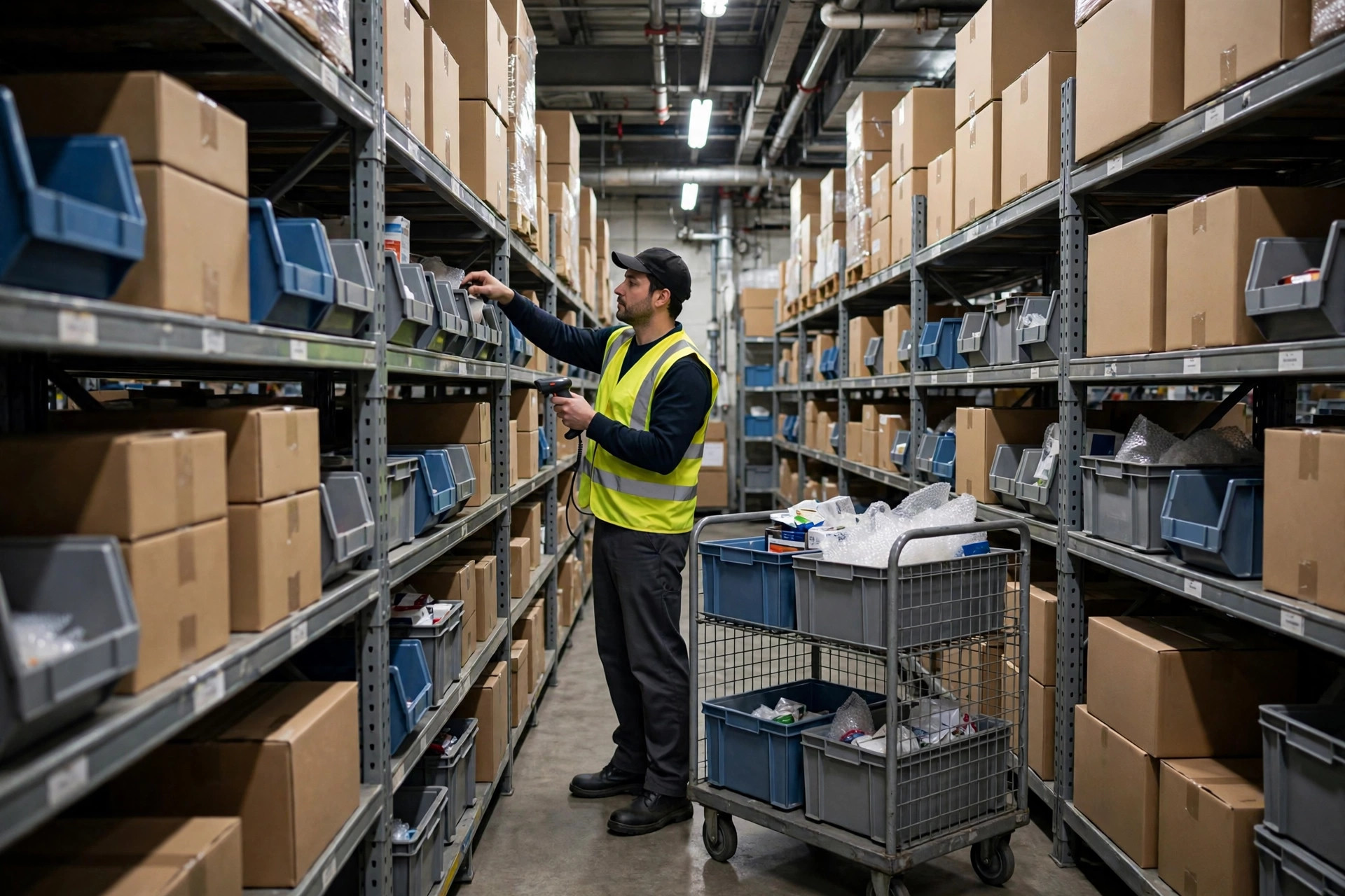 Picker intercepting a cancelled order in a rack aisle