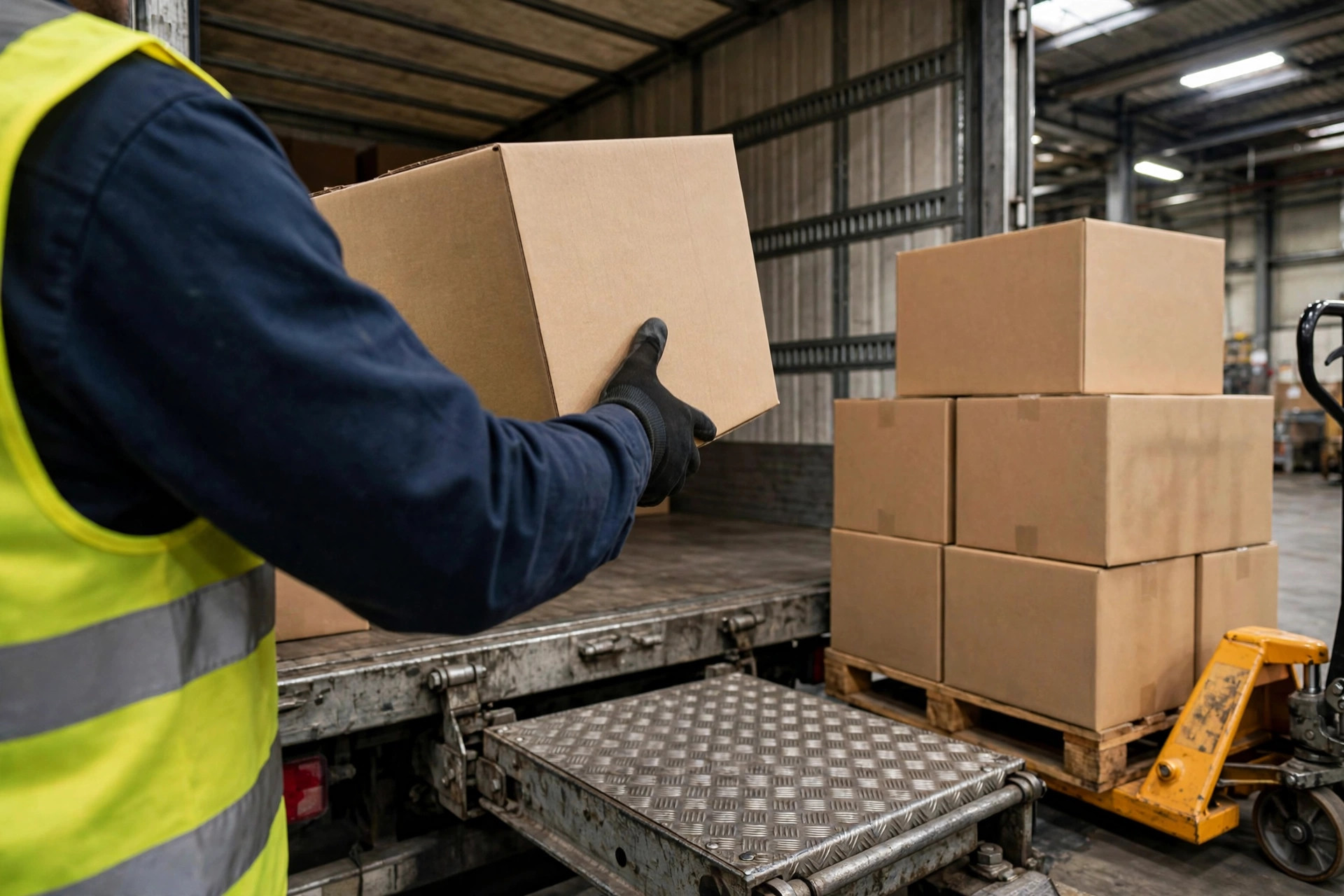 Loading parcels onto the truck at the dock door