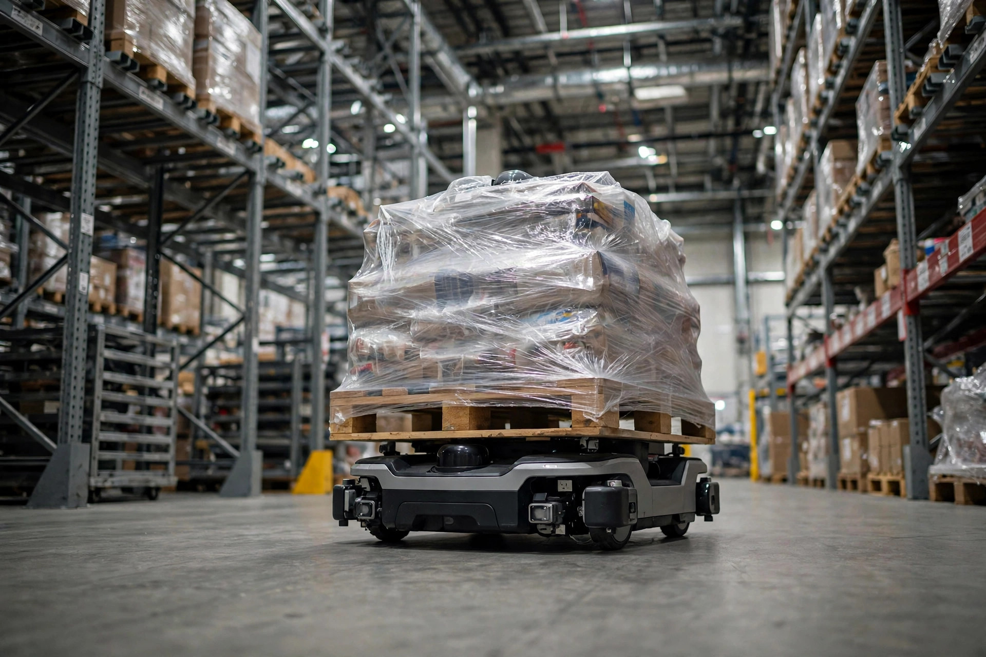 AMR mobile robot transporting a pallet